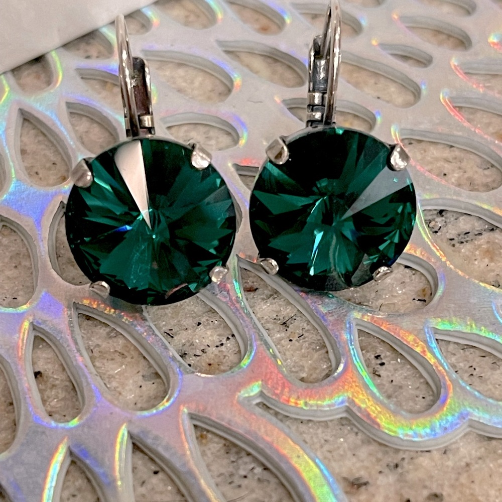 Large dark green crystal drop earrings. Sabika inspired. Not Sabika